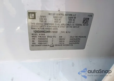 2017 Chevrolet Suburban Lt z USA, uszkodzony, nr VIN 1GNSKHKC6HR170600